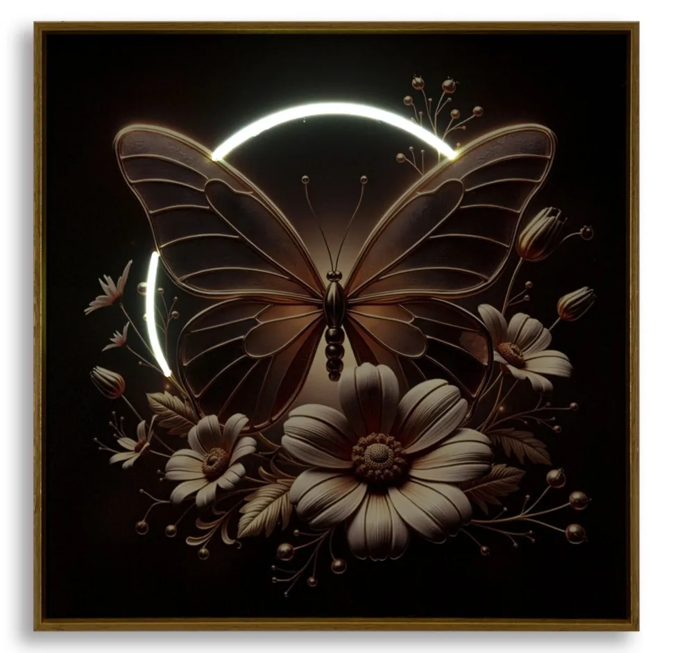 Impression sur toile Papillon doré LED cadre exécuté