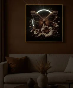 Impression sur toile Papillon doré LED cadre exécuté