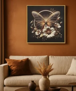 Impression sur toile Papillon doré LED cadre exécuté