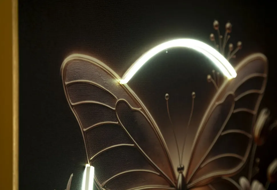 Impression sur toile Papillon doré LED cadre exécuté