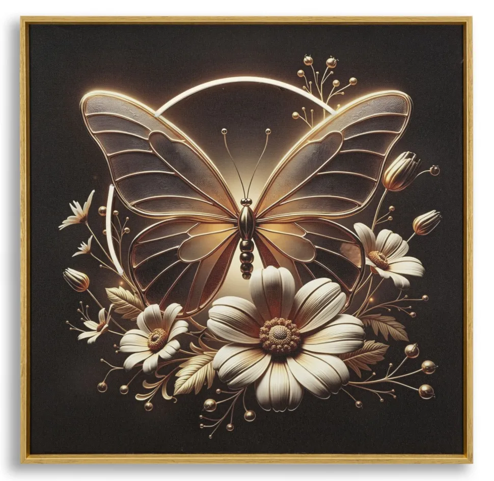 Impression sur toile Papillon doré LED cadre exécuté
