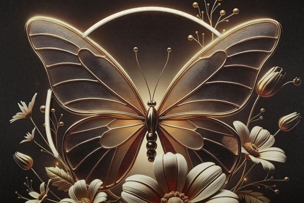 Impression sur toile Papillon doré LED cadre exécuté
