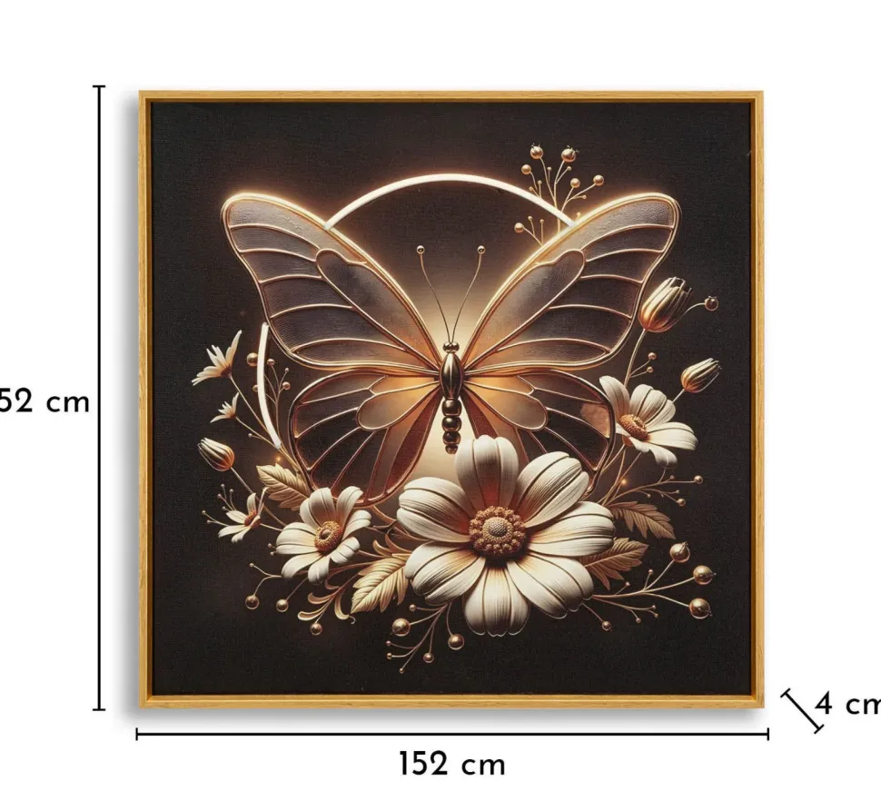 Impression sur toile Papillon doré LED cadre exécuté