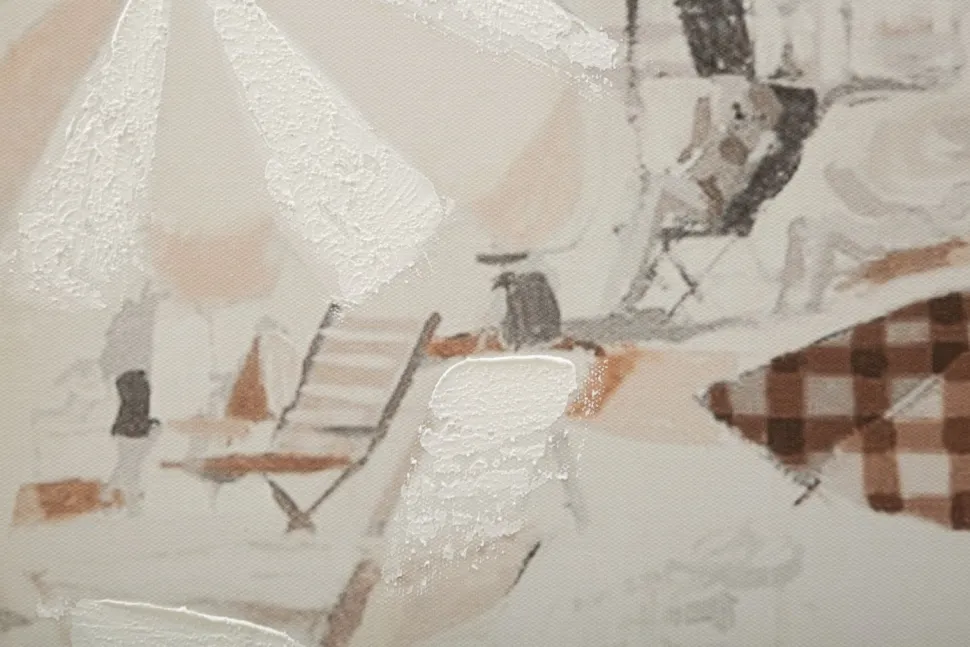 Impression sur toile plage cadre en bois massif multicolore
