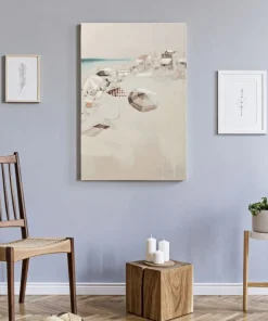 Impression sur toile plage cadre en bois massif multicolore