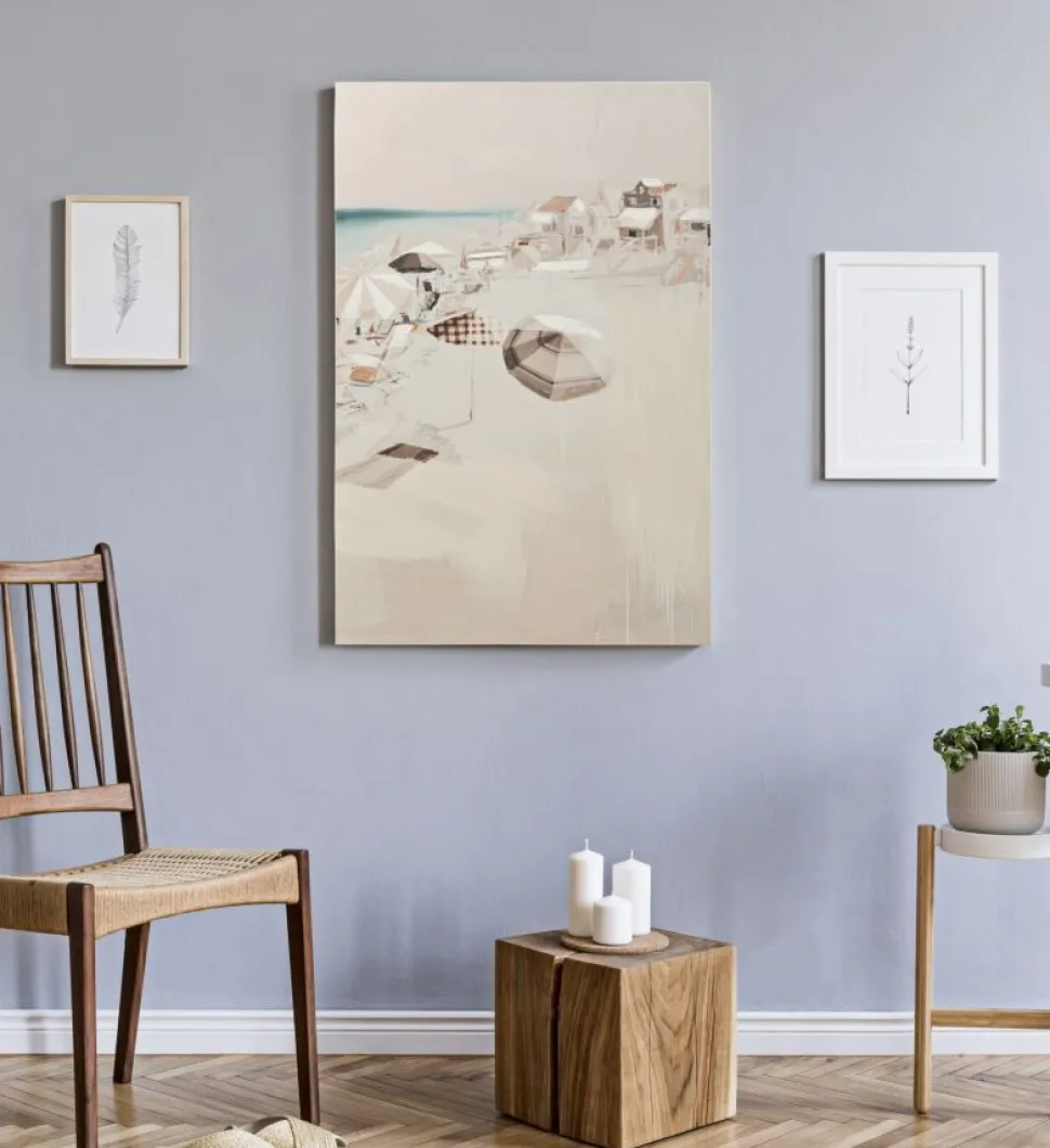 Impression sur toile plage cadre en bois massif multicolore