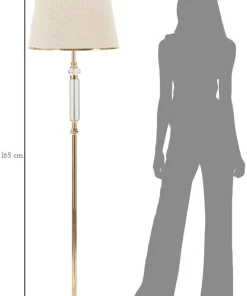 Lampadaire Praga Métal Doré Abat-jour Tissu Beige Bordure Dorée