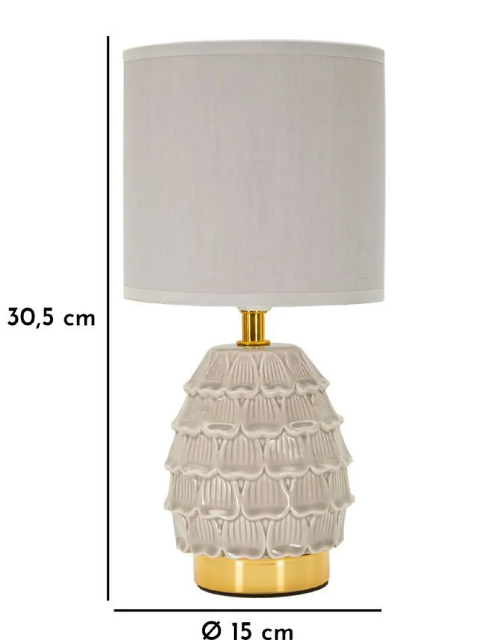 Lampe de chevet en céramique crème Pigny en forme de pin et abat-jour en tissu