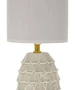 Lampe de chevet en céramique crème Pigny en forme de pin et abat-jour en tissu