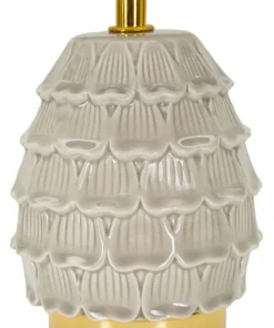 Lampe de chevet en céramique crème Pigny en forme de pin et abat-jour en tissu