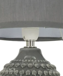 Lampe de chevet motifs en relief Grise céramique Grise abat-jour Tissu