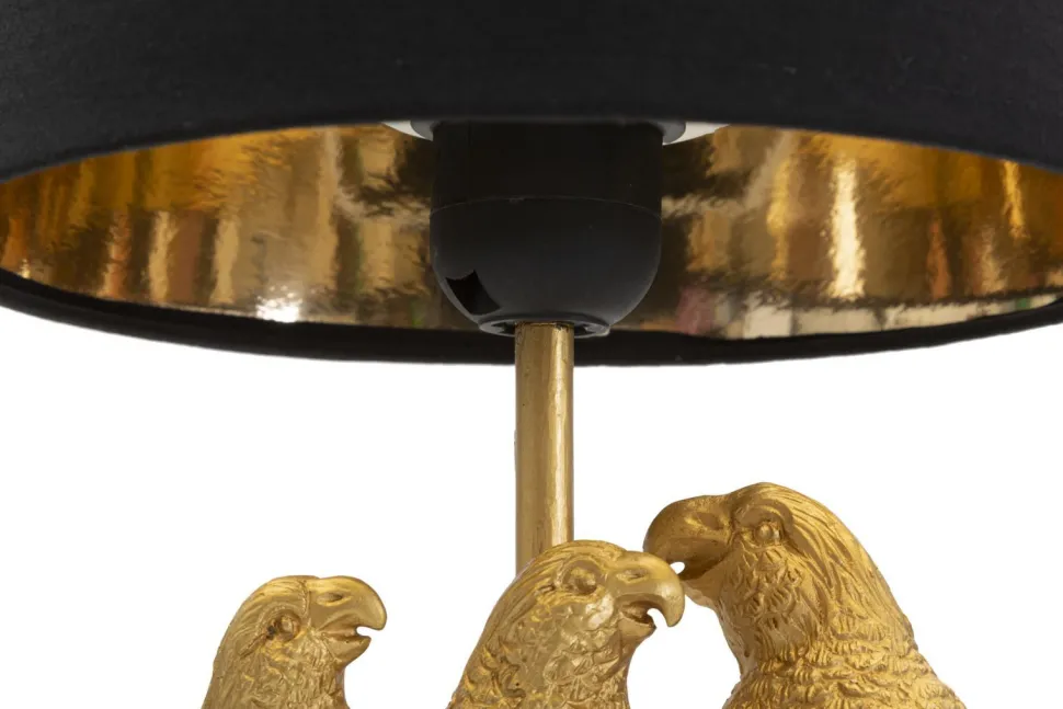 Lampe de chevet Perroquets Métal Doré abat-jour Tissu Noir