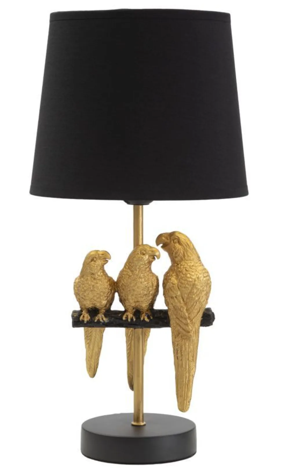 Lampe de chevet Perroquets Métal Doré abat-jour Tissu Noir