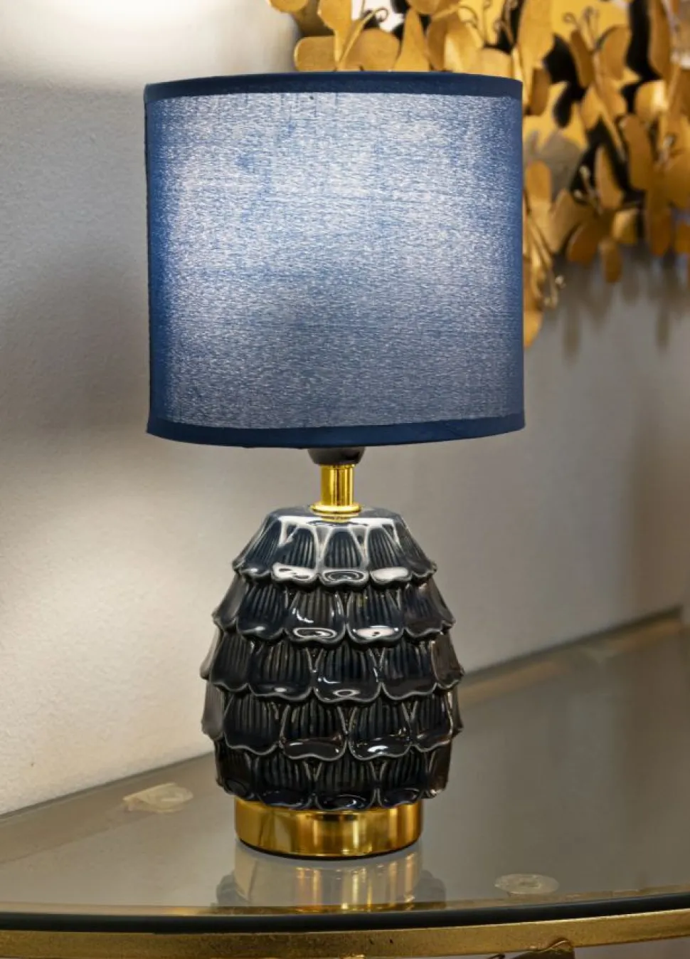 Lampe de chevet Pigny Céramique Bleue abat-jour Tissu Bleu