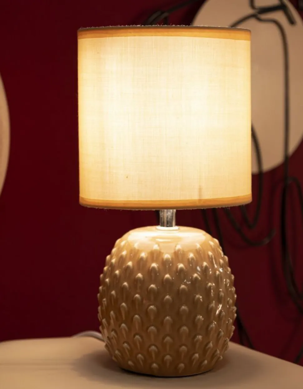 Lampe de chevet Pontus céramique Rose abat-jour Tissu Pêche