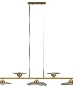 Lampe de plafond 5 lumières Emily Verre Gris et structure dorée