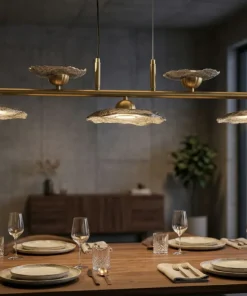 Lampe de plafond 5 lumières Emily Verre Gris et structure dorée