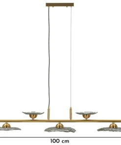 Lampe de plafond 5 lumières Emily Verre Gris et structure dorée