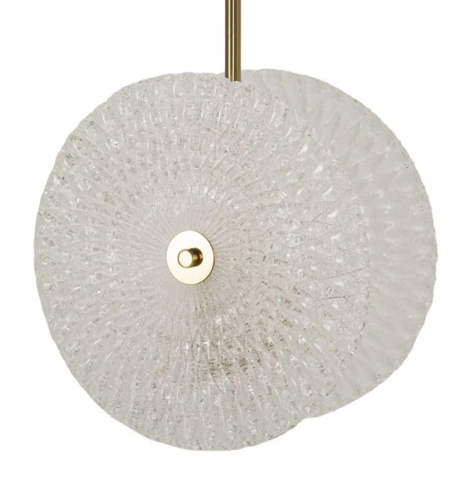 Lampe de plafond métal doré abat-jours en verre décorés reliefs