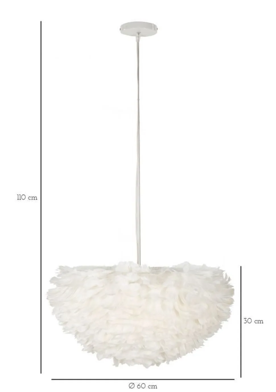 Lampe de plafond plumes synthétiques fer et plastique blanc