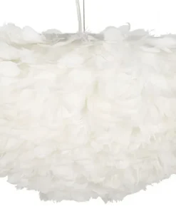 Lampe de plafond plumes synthétiques fer et plastique blanc