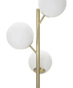 Lampe de sol à 3 lumières Glamy métal doré sphères en verre blanc