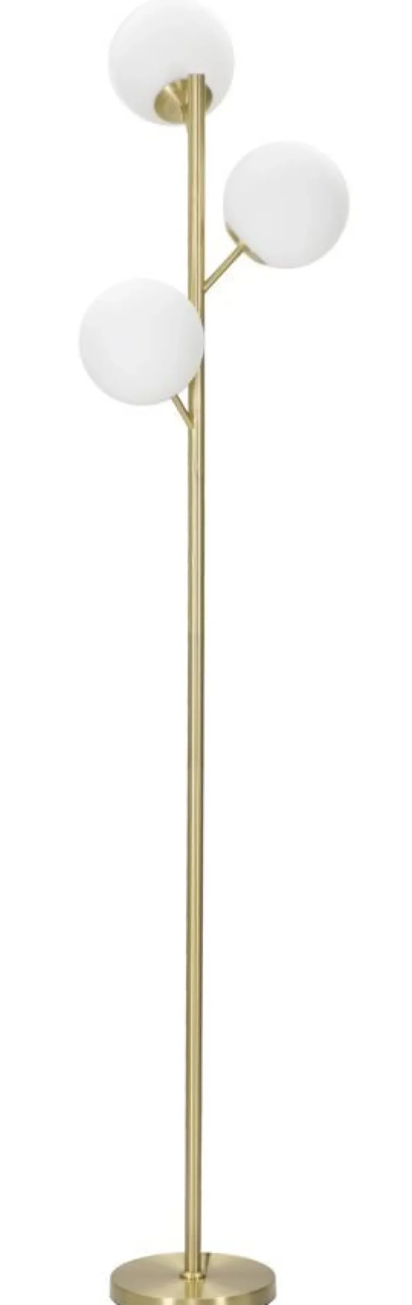 Lampe de sol à 3 lumières Glamy métal doré sphères en verre blanc