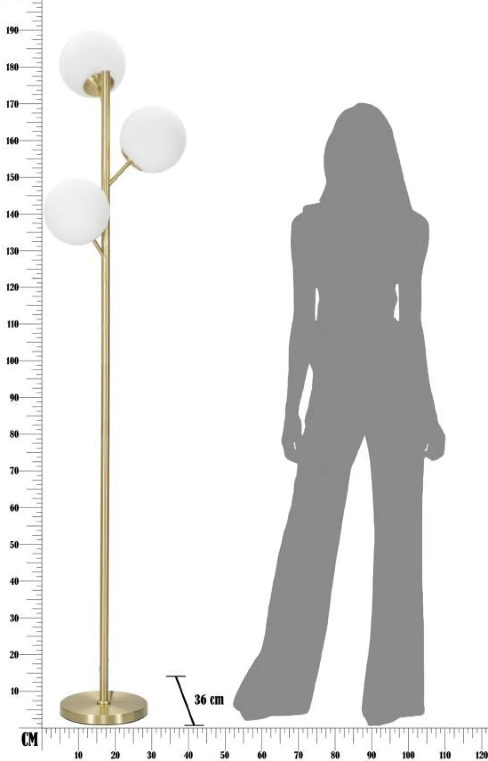 Lampe de sol à 3 lumières Glamy métal doré sphères en verre blanc