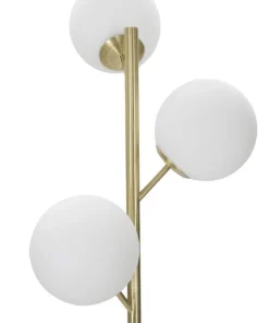Lampe de sol à 3 lumières Glamy métal doré sphères en verre blanc