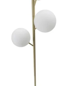 Lampe de sol à 3 lumières Glamy métal doré sphères en verre blanc