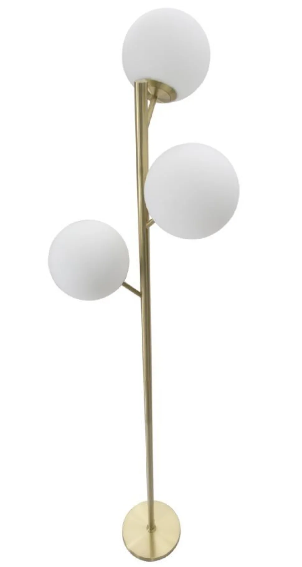Lampe de sol à 3 lumières Glamy métal doré sphères en verre blanc