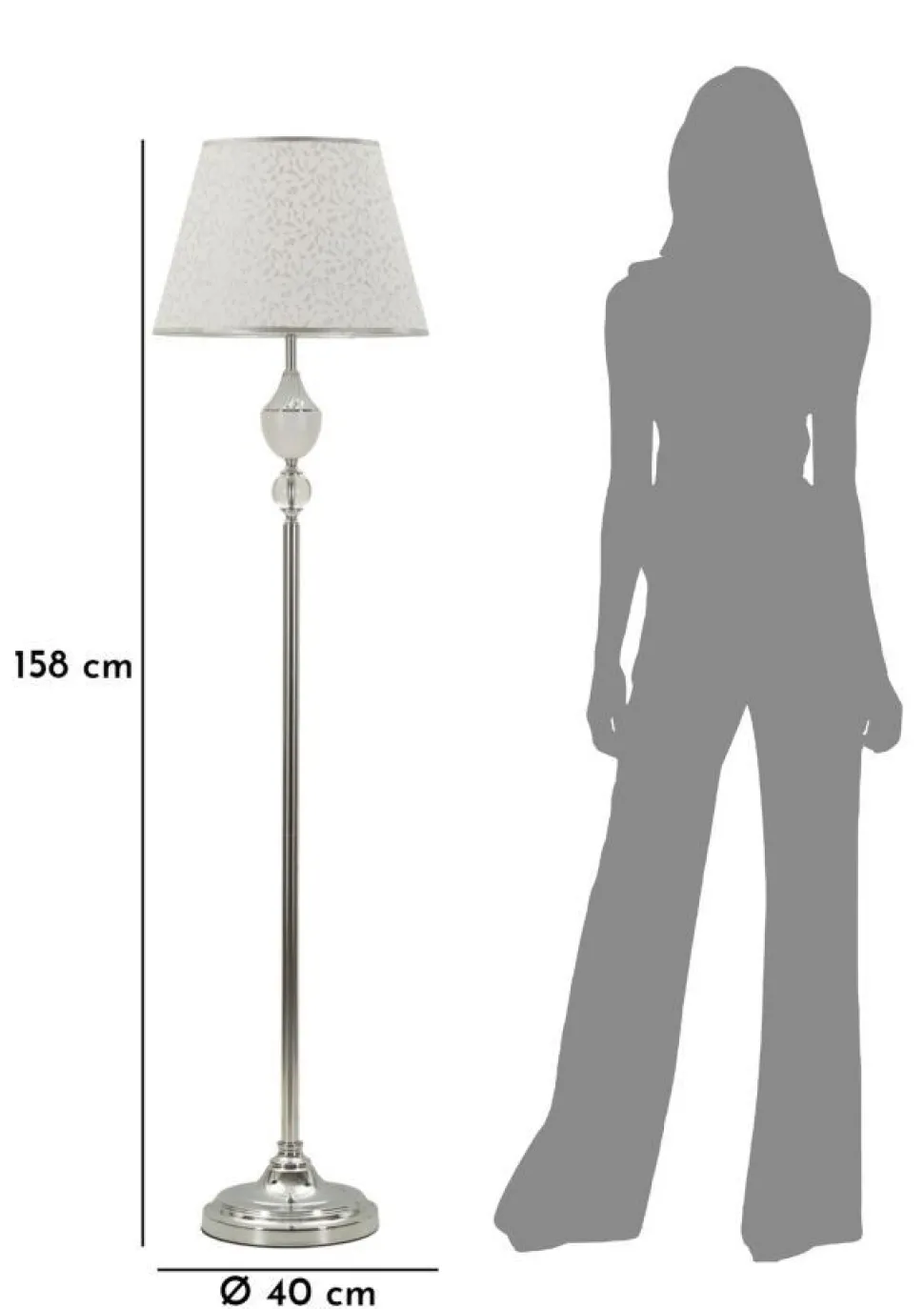 Lampe de sol Kody Métal Argent et Abat-jour Blanc