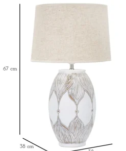 Lampe de table Athenes Polyrésine Blanc abat-jour Tissu Beige
