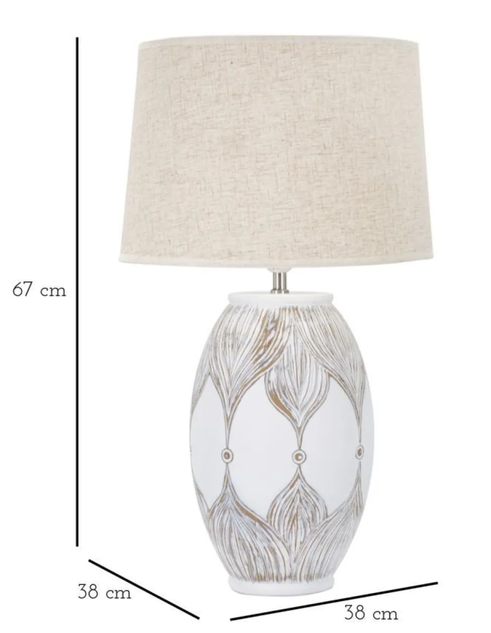 Lampe de table Athenes Polyrésine Blanc abat-jour Tissu Beige