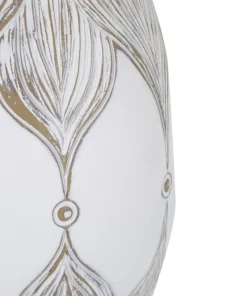 Lampe de table Athenes Polyrésine Blanc abat-jour Tissu Beige