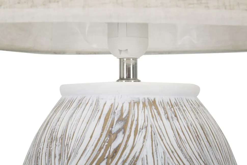 Lampe de table Athenes Polyrésine Blanc abat-jour Tissu Beige