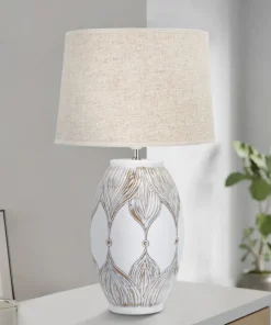 Lampe de table Athenes Polyrésine Blanc abat-jour Tissu Beige