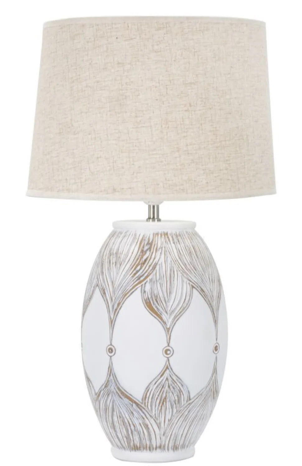 Lampe de table Athenes Polyrésine Blanc abat-jour Tissu Beige