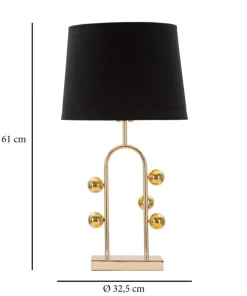 Lampe de table Bubble métal doré abat-jour tissu noir