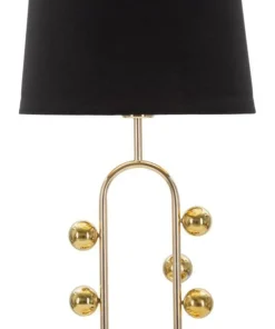 Lampe de table Bubble métal doré abat-jour tissu noir