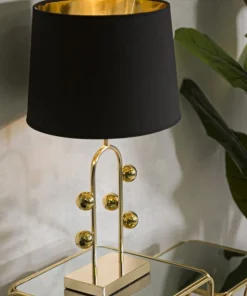 Lampe de table Bubble métal doré abat-jour tissu noir