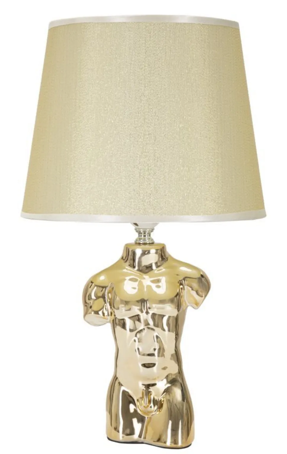 Lampe de table Buste d'homme Céramique Dorée abat-jour Tissu Beige