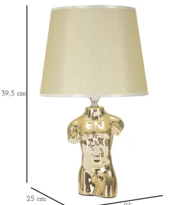 Lampe de table Buste d'homme Céramique Dorée abat-jour Tissu Beige