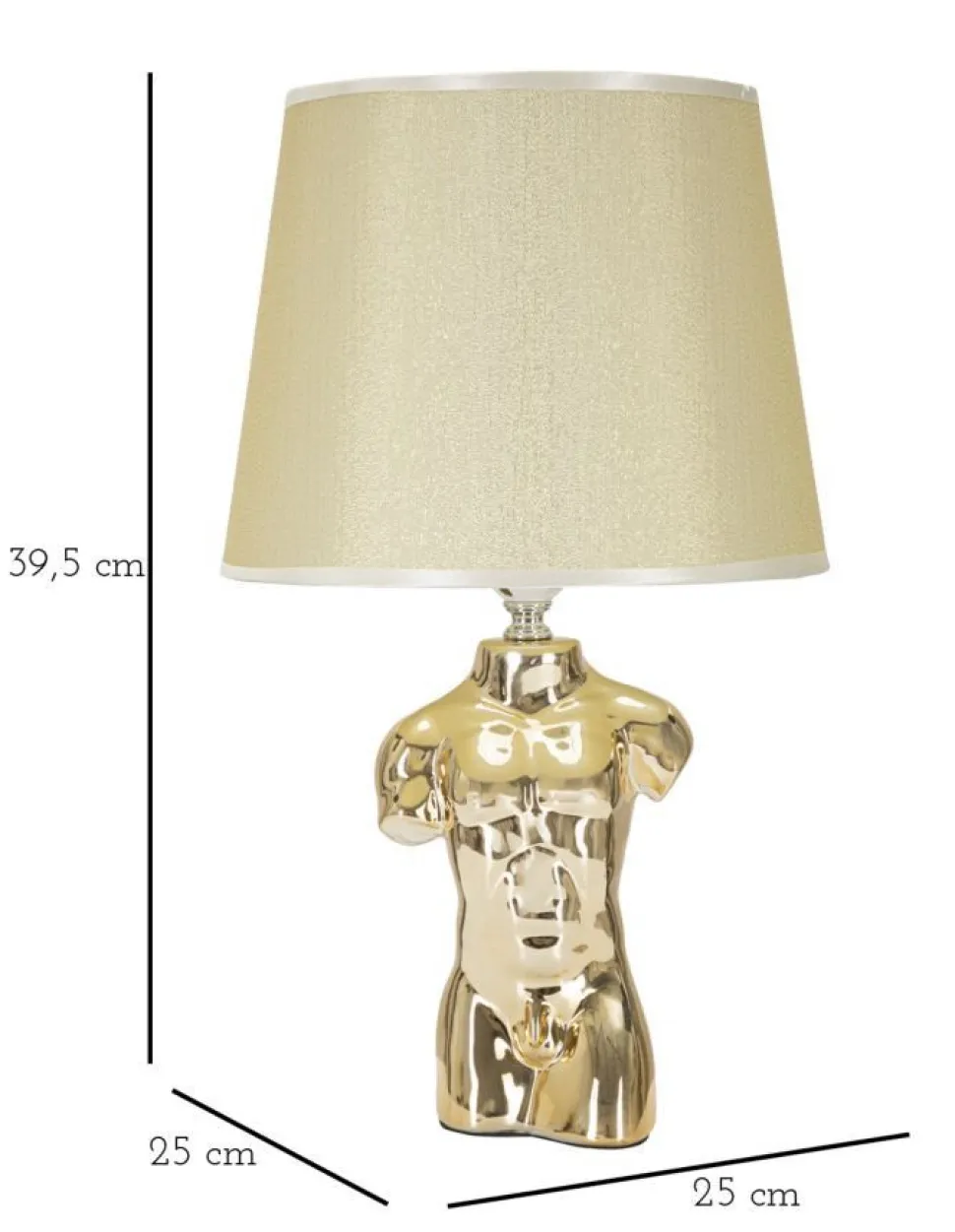 Lampe de table Buste d'homme Céramique Dorée abat-jour Tissu Beige