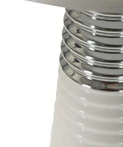Lampe de table Candela céramique blanche abat-jour tissu argenté