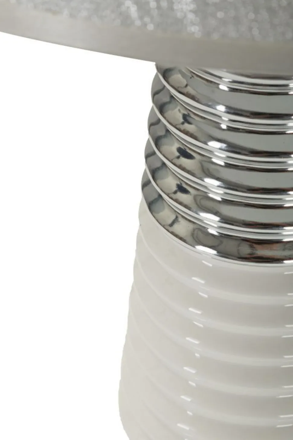 Lampe de table Candela céramique blanche abat-jour tissu argenté