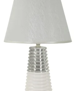 Lampe de table Candela céramique blanche abat-jour tissu argenté