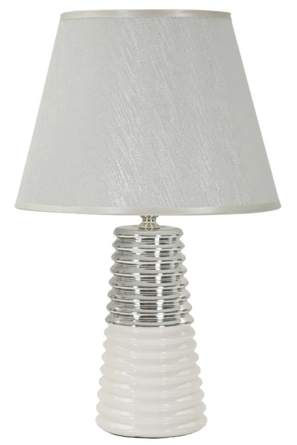 Lampe de table Candela céramique blanche abat-jour tissu argenté