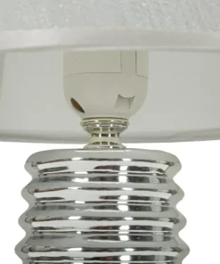 Lampe de table Candela céramique blanche abat-jour tissu argenté