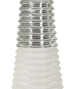 Lampe de table Candela céramique blanche abat-jour tissu argenté
